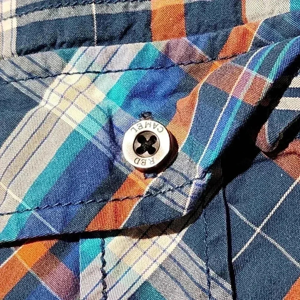 Red Camel Button Up Shirt Mens XL Long Sleeve Blue Plaid Cotton Casual Western - Picture 3 of 5